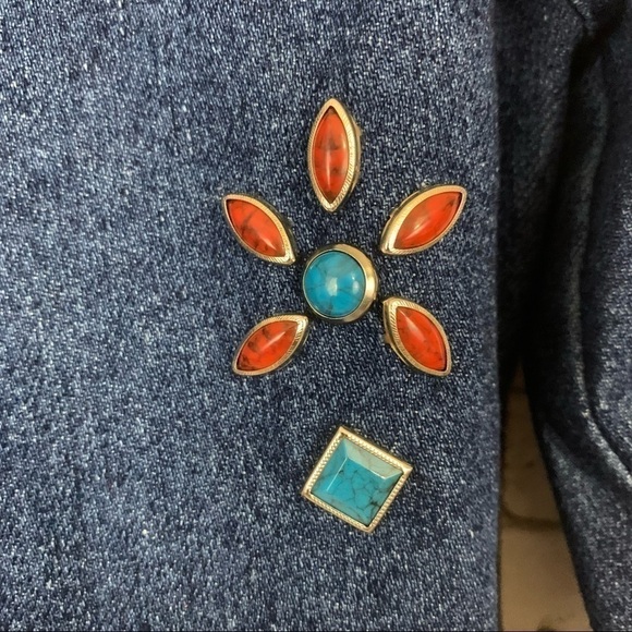 VINTAGE 80s Western Crackle Stone Embellished Denim Blazer Jacket Size 10 - Picture 6 of 12